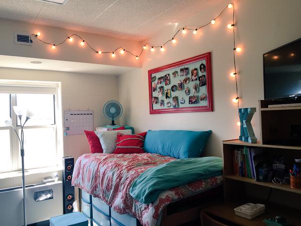 A decorated dorm room